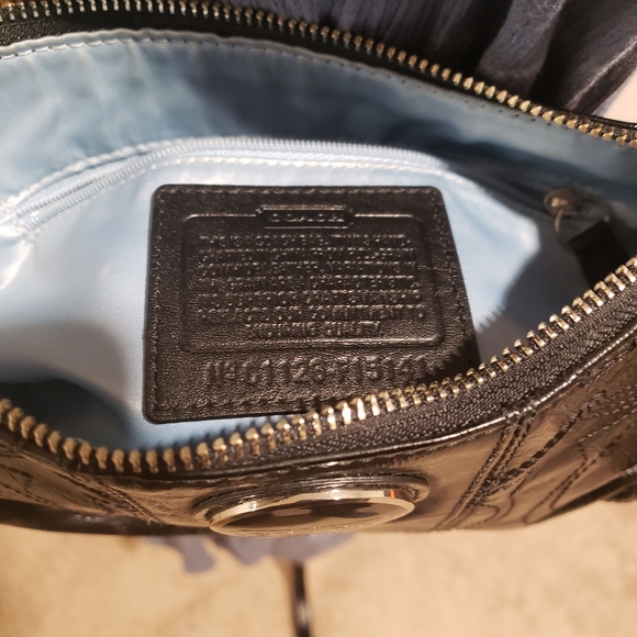 COACH SIGNATURE STRIPE PATENT LEATHER DEMI SWING Shoulder BAG Purse - Picture 8 of 8